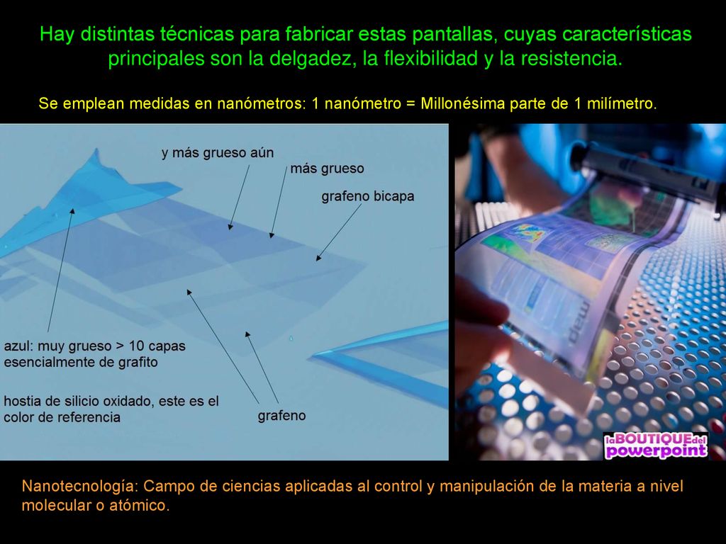 Hay distintas técnicas para fabricar estas pantallas, cuyas características principales son la delgadez, la flexibilidad y la resistencia.