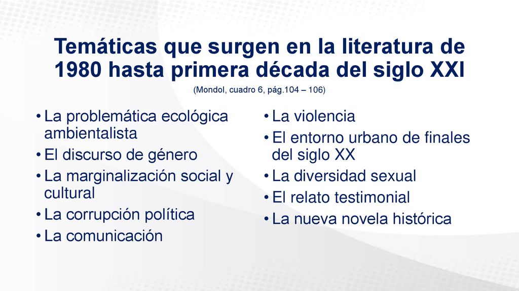 Temáticas que surgen en la literatura de 1980 hasta primera década del siglo XXI