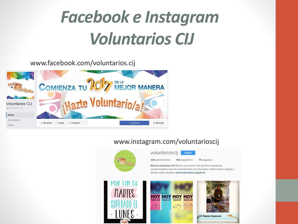Facebook e Instagram Voluntarios CIJ