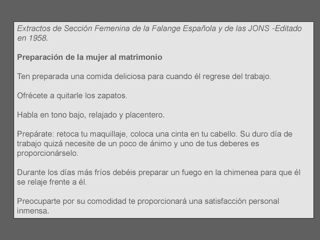 Extractos de Sección Femenina de la Falange Española y de las JONS -Editado en 1958.