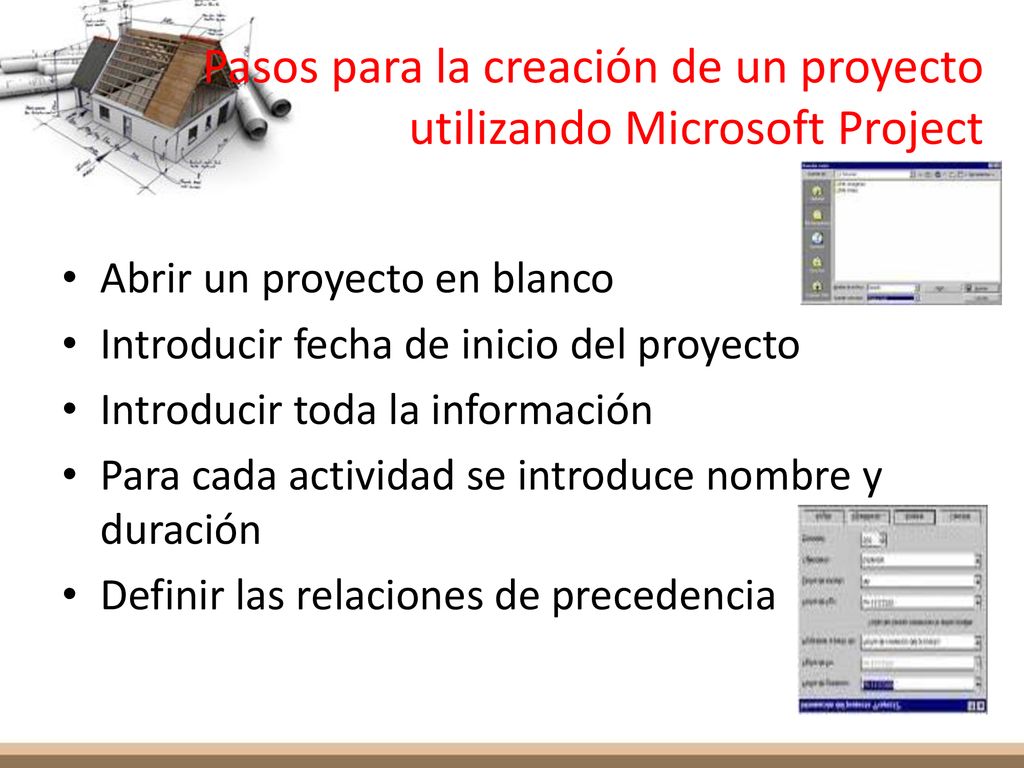 Pasos para la creación de un proyecto utilizando Microsoft Project