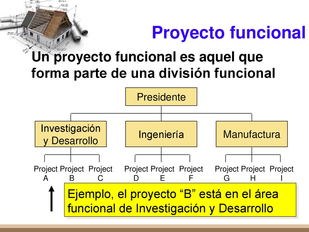 Proyecto funcional Un proyecto funcional es aquel que forma parte de una división funcional. Presidente.
