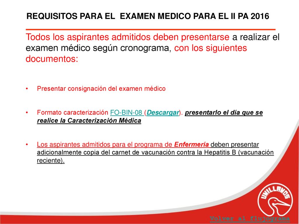 REQUISITOS PARA EL EXAMEN MEDICO PARA EL II PA 2016