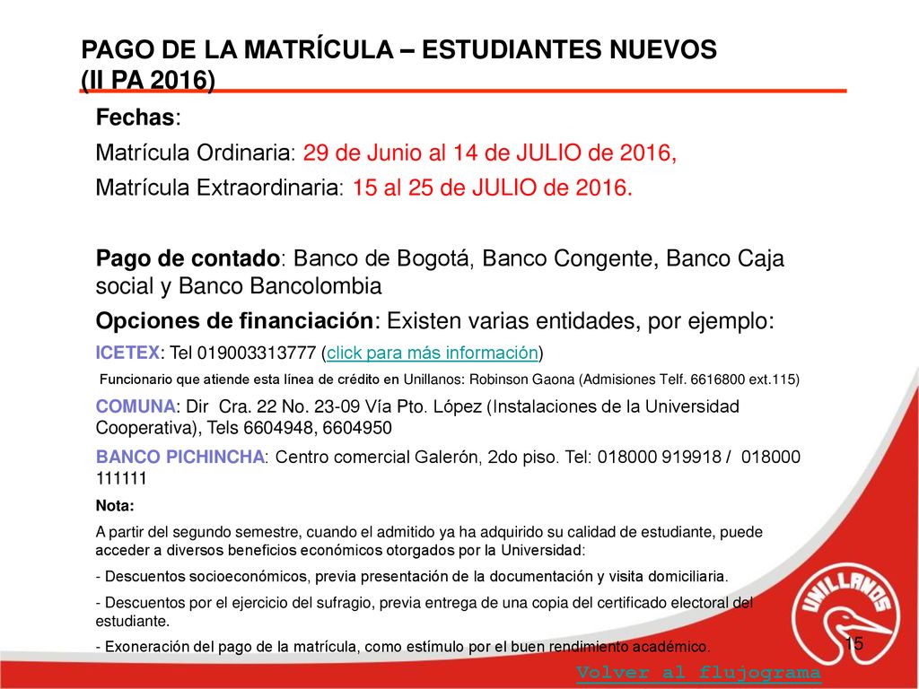 PAGO DE LA MATRÍCULA – ESTUDIANTES NUEVOS (II PA 2016)