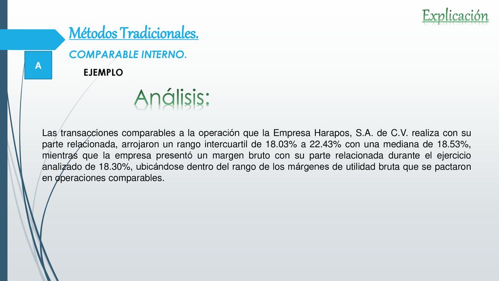 Análisis: Explicación Métodos Tradicionales. COMPARABLE INTERNO. A