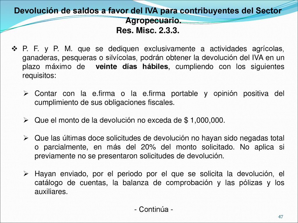 Devolución de saldos a favor del IVA para contribuyentes del Sector Agropecuario.