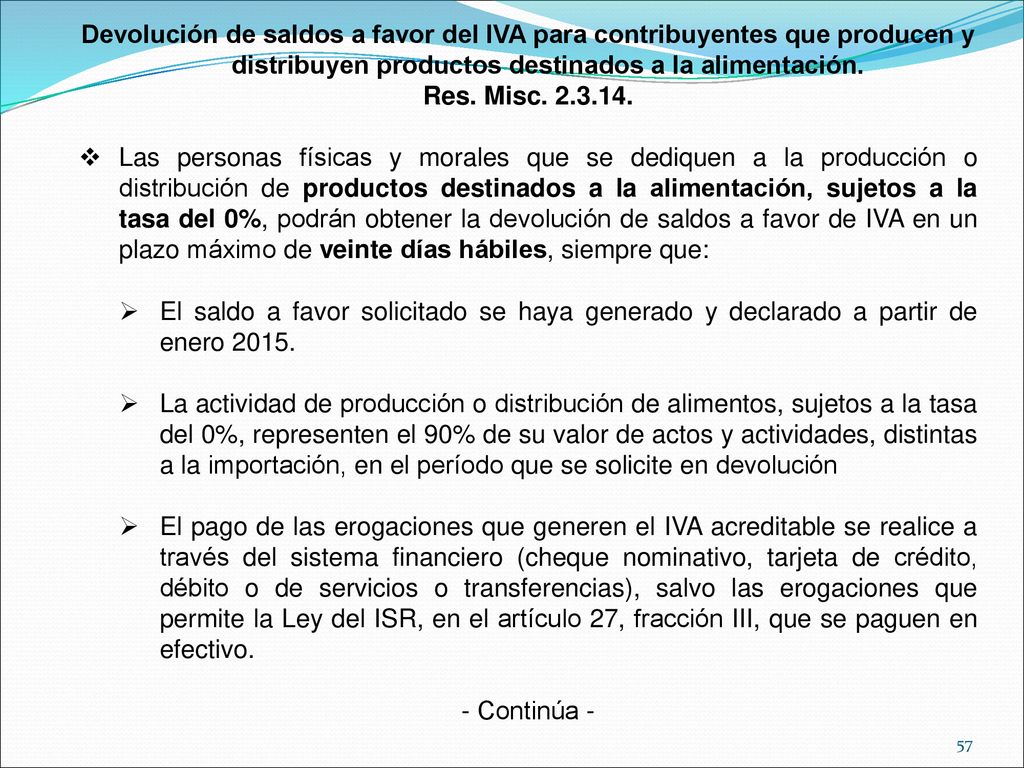 Devolución de saldos a favor del IVA para contribuyentes que producen y distribuyen productos destinados a la alimentación.