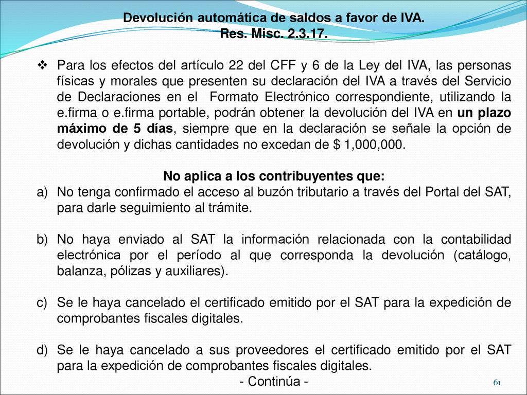 Devolución automática de saldos a favor de IVA. Res. Misc