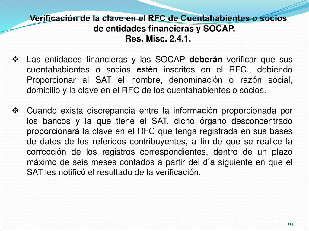Verificación de la clave en el RFC de Cuentahabientes o socios de entidades financieras y SOCAP.