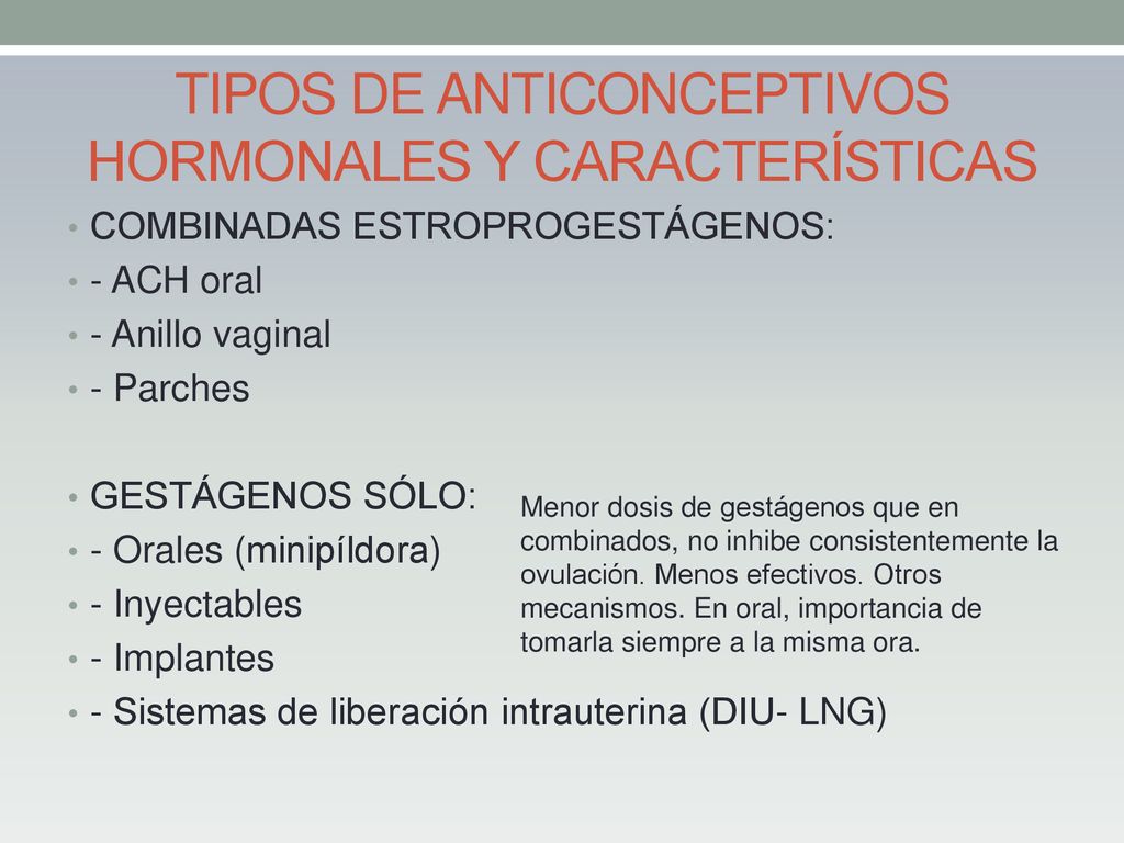 TIPOS DE ANTICONCEPTIVOS HORMONALES Y CARACTERÍSTICAS