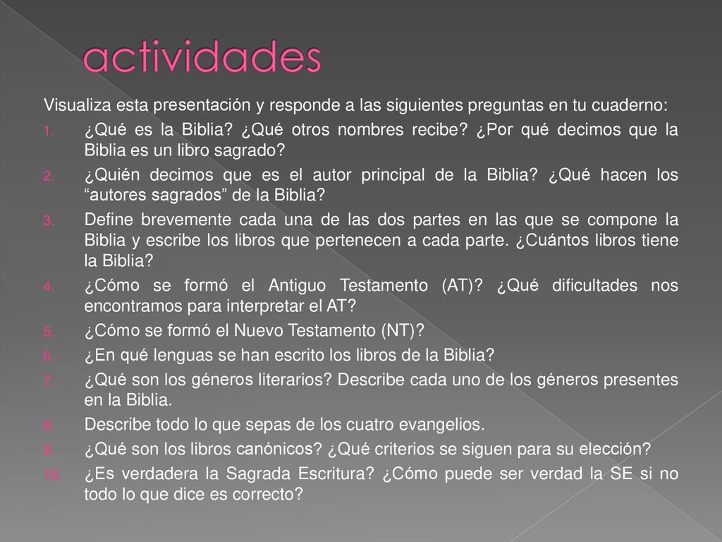 actividades Visualiza esta presentación y responde a las siguientes preguntas en tu cuaderno: