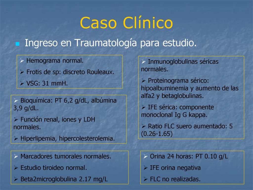 Caso Clínico Ingreso en Traumatología para estudio. Hemograma normal.
