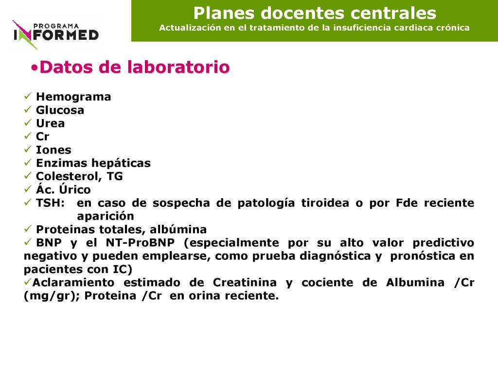 Planes docentes centrales Actualización en el tratamiento de la insuficiencia cardiaca crónica