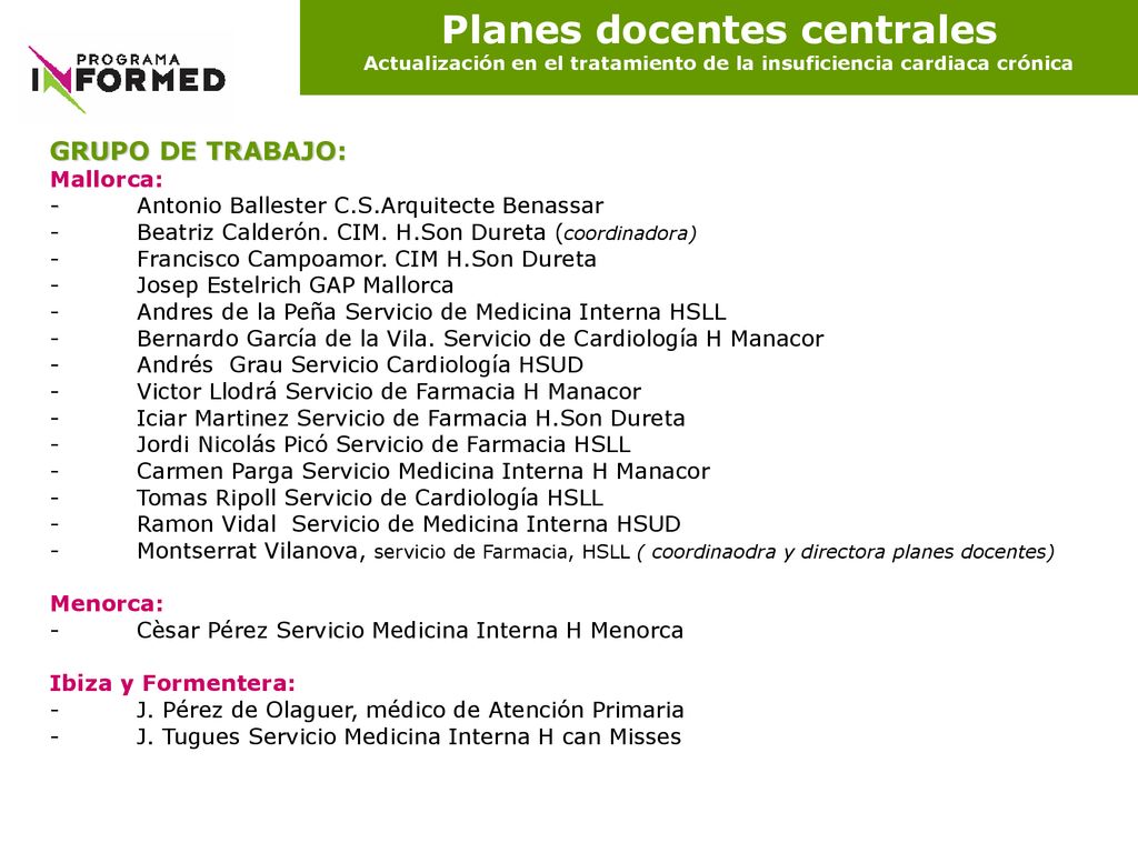Planes docentes centrales Actualización en el tratamiento de la insuficiencia cardiaca crónica