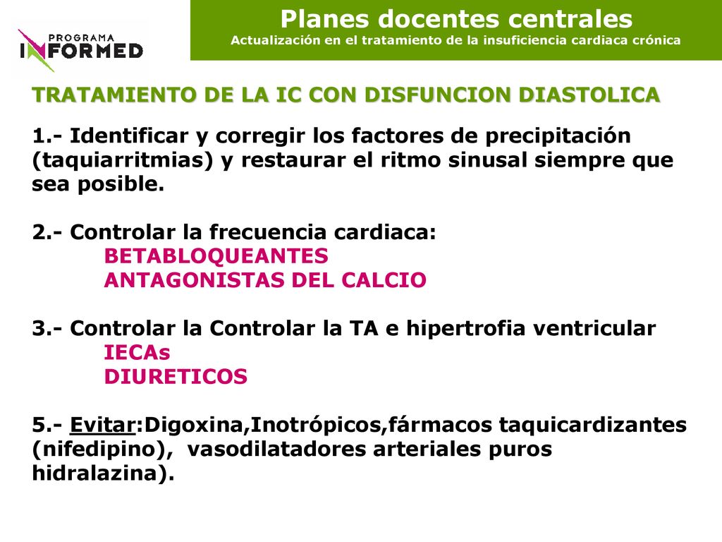 Planes docentes centrales Actualización en el tratamiento de la insuficiencia cardiaca crónica