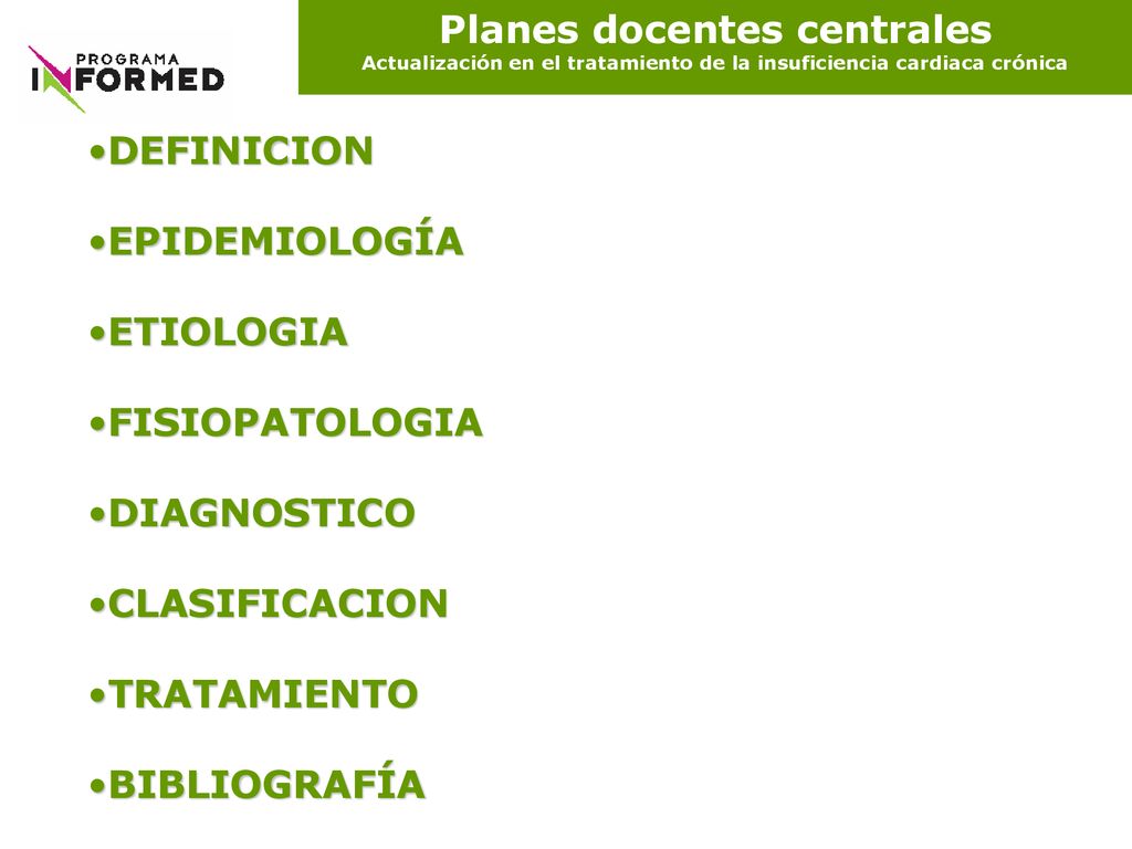 Planes docentes centrales Actualización en el tratamiento de la insuficiencia cardiaca crónica