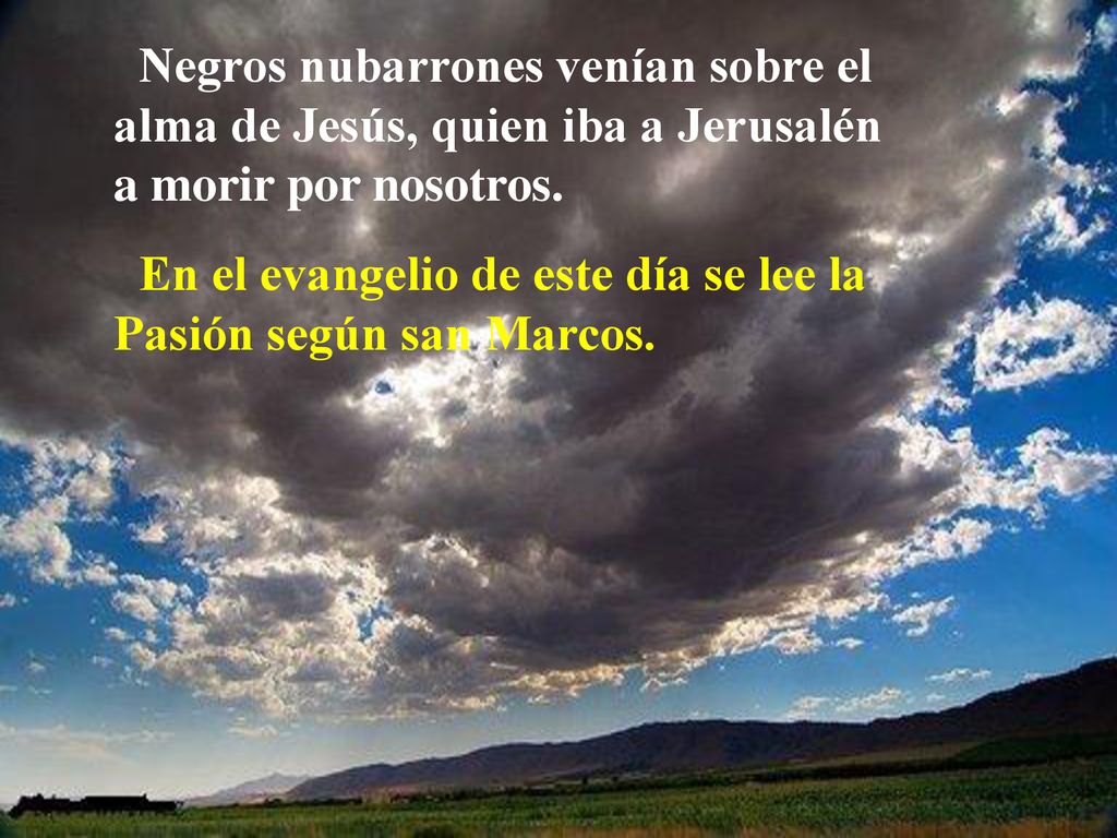 Negros nubarrones venían sobre el alma de Jesús, quien iba a Jerusalén a morir por nosotros.