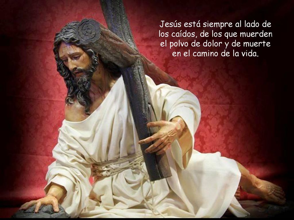 Jesús está siempre al lado de los caídos, de los que muerden el polvo de dolor y de muerte en el camino de la vida.