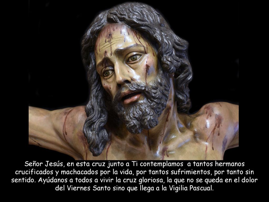 Señor Jesús, en esta cruz junto a Ti contemplamos a tantos hermanos crucificados y machacados por la vida, por tantos sufrimientos, por tanto sin sentido.