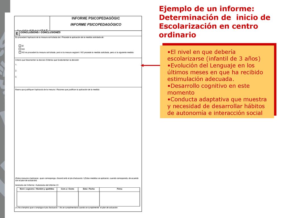 Ejemplo de un informe: Determinación de inicio de Escolarización en centro ordinario