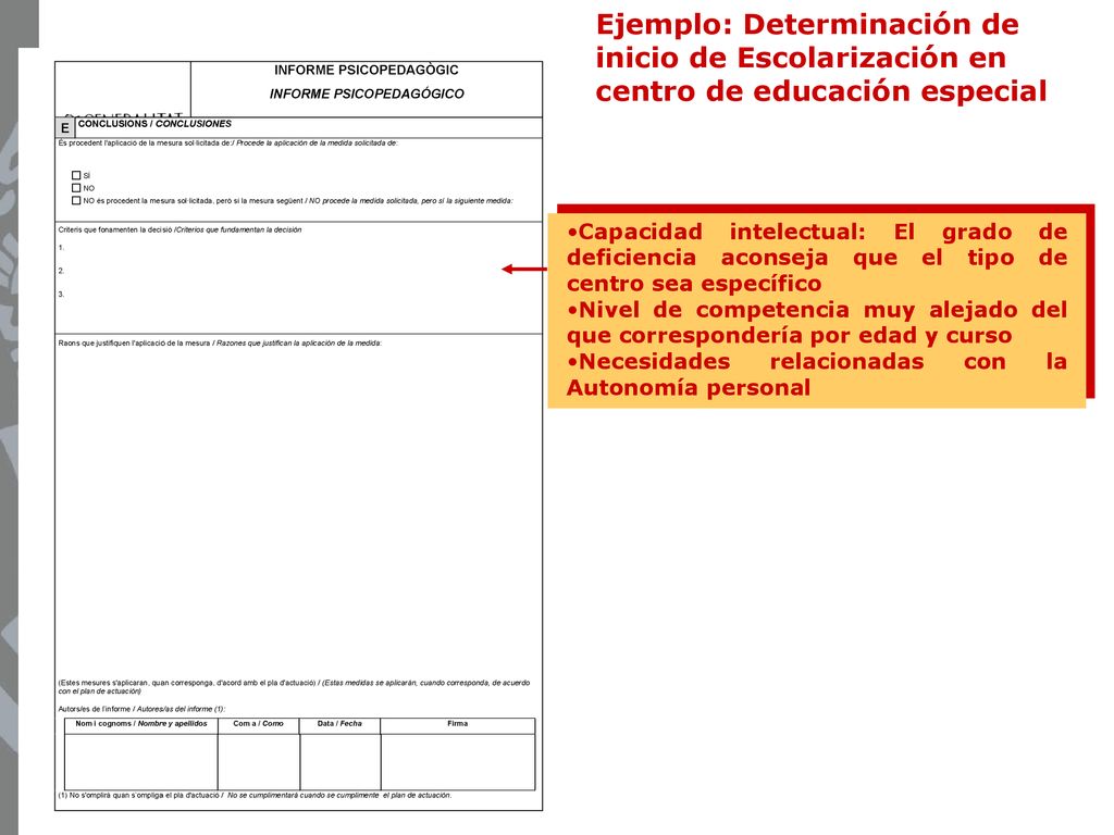 Ejemplo: Determinación de inicio de Escolarización en centro de educación especial