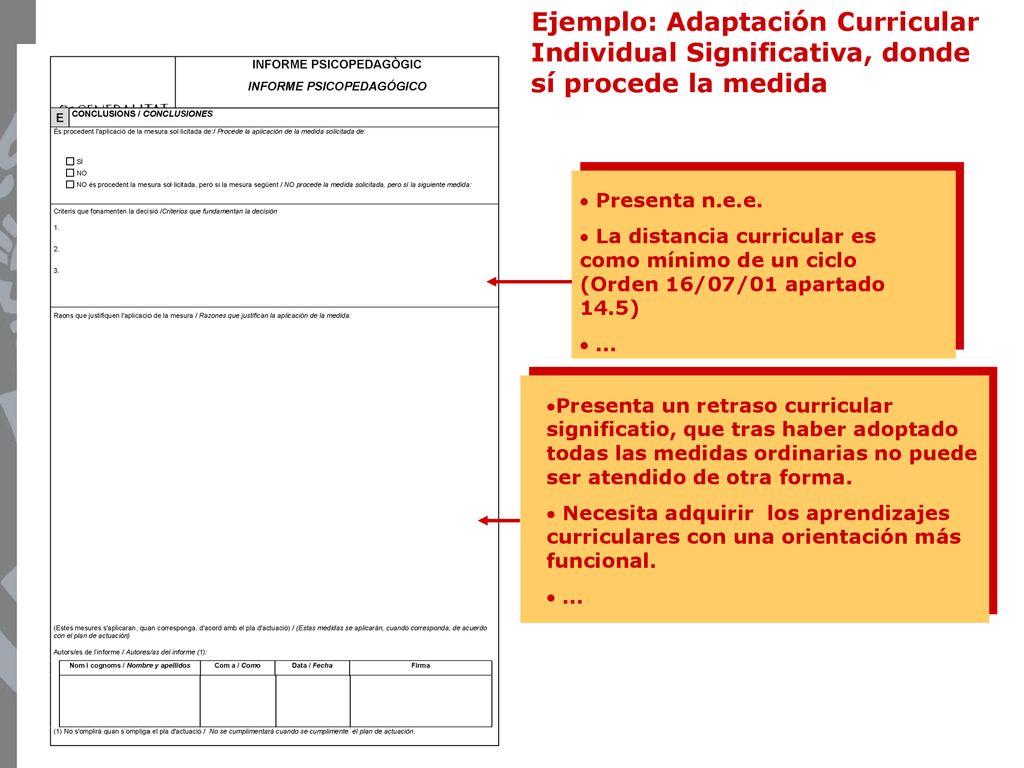 Ejemplo: Adaptación Curricular Individual Significativa, donde sí procede la medida