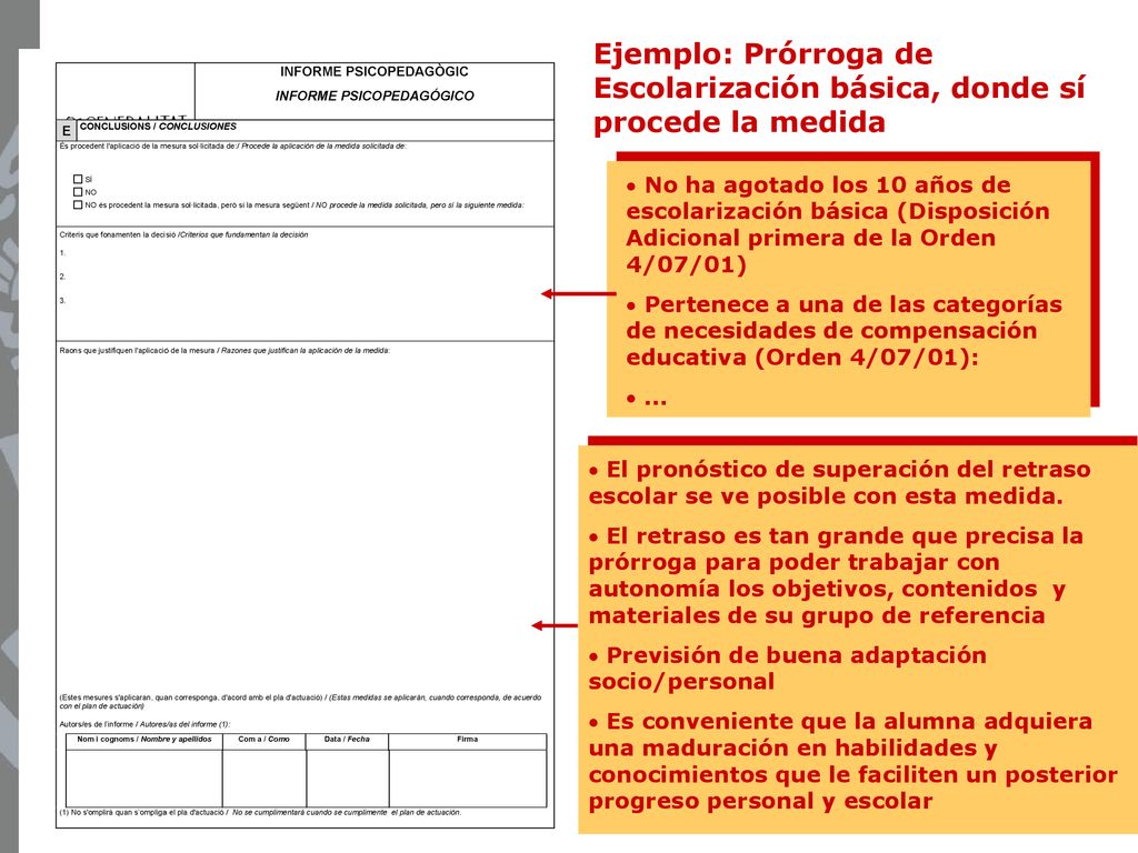 Ejemplo: Prórroga de Escolarización básica, donde sí procede la medida