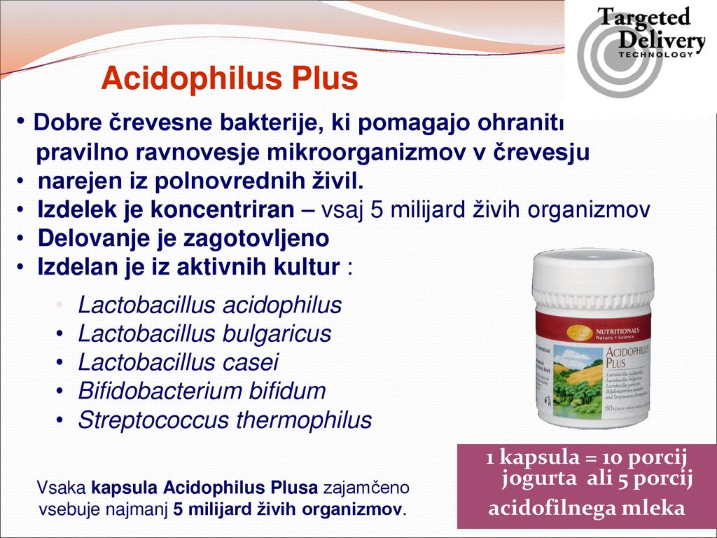 1 kapsula = 10 porcij jogurta ali 5 porcij