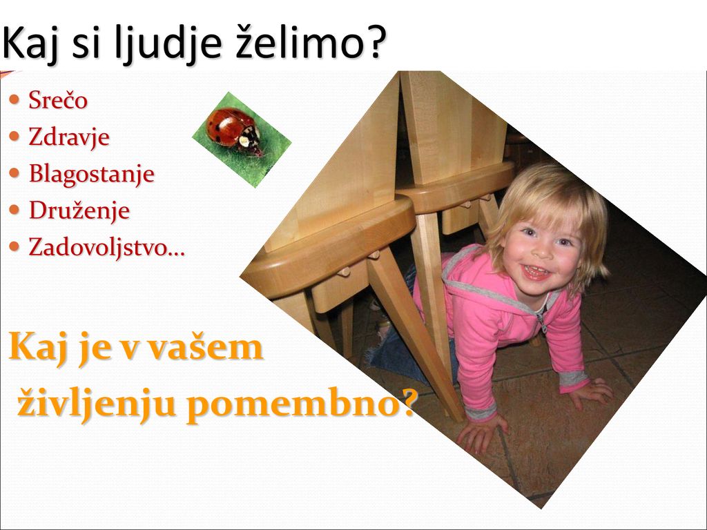 Kaj si ljudje želimo Kaj je v vašem življenju pomembno Srečo Zdravje