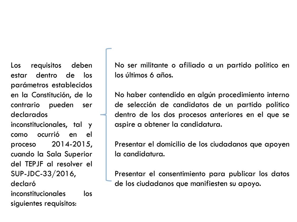 No ser militante o afiliado a un partido político en los últimos 6 años.
