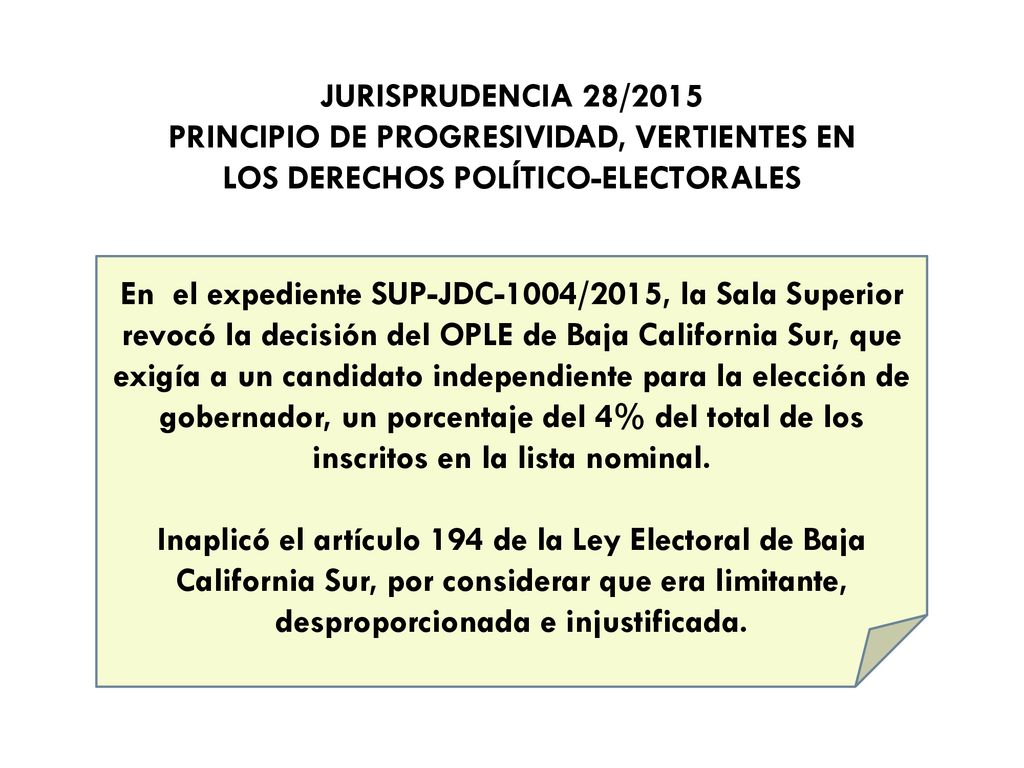 JURISPRUDENCIA 28/2015 PRINCIPIO DE PROGRESIVIDAD, VERTIENTES EN LOS DERECHOS POLÍTICO-ELECTORALES.