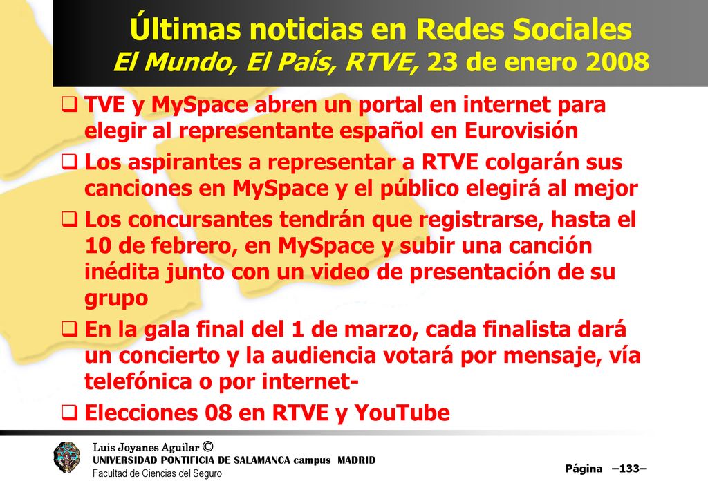 Últimas noticias en Redes Sociales El Mundo, El País, RTVE, 23 de enero 2008