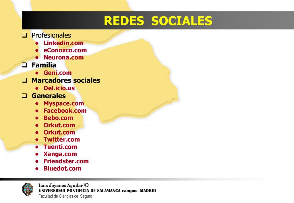 REDES SOCIALES Profesionales Familia Marcadores sociales Generales