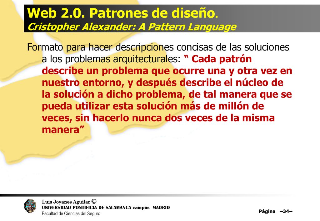 Web 2.0. Patrones de diseño. Cristopher Alexander: A Pattern Language