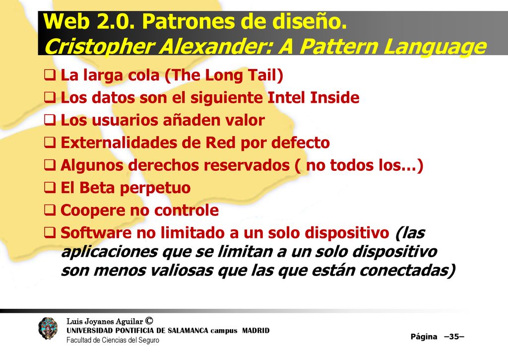 Web 2.0. Patrones de diseño. Cristopher Alexander: A Pattern Language