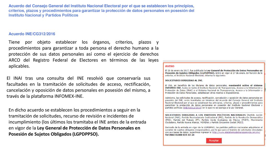 Acuerdo del Consejo General del Instituto Nacional Electoral por el que se establecen los principios, criterios, plazos y procedimientos para garantizar la protección de datos personales en posesión del Instituto Nacional y Partidos Políticos