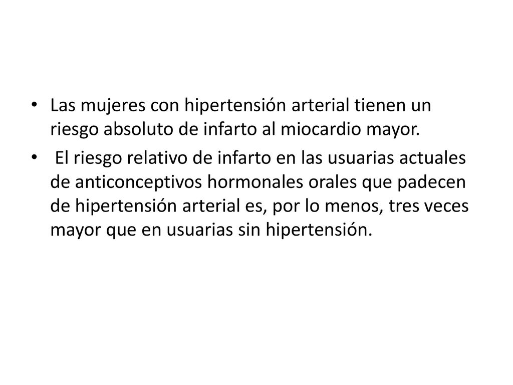 Las mujeres con hipertensión arterial tienen un riesgo absoluto de infarto al miocardio mayor.