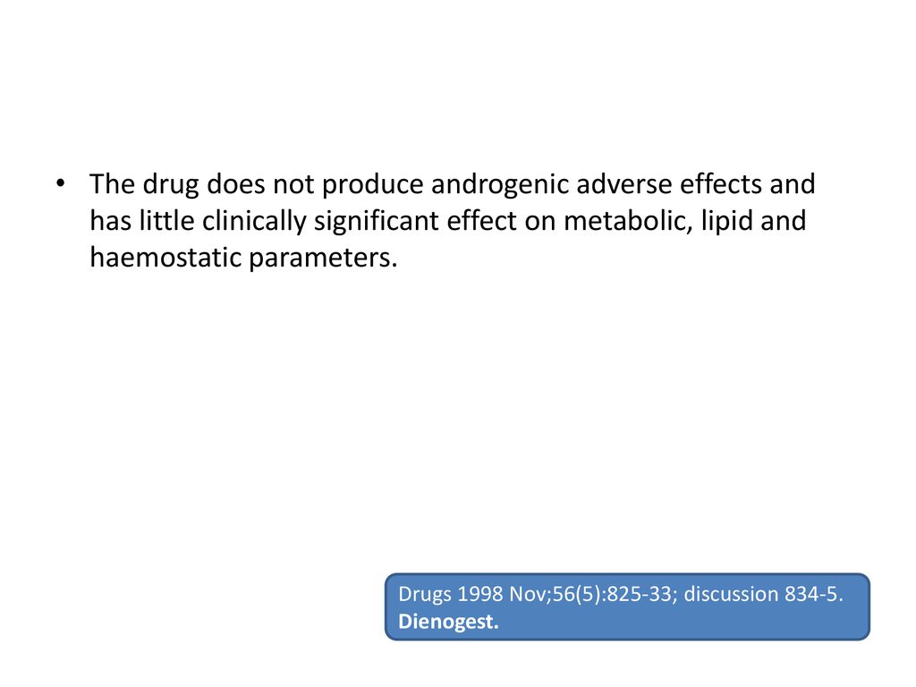 The drug does not produce androgenic adverse effects and has little clinically significant effect on metabolic, lipid and haemostatic parameters.