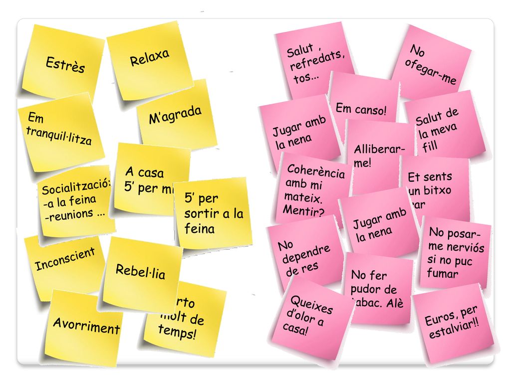 Relaxa Estrès M’agrada A casa 5’ per mi 5’ per sortir a la feina