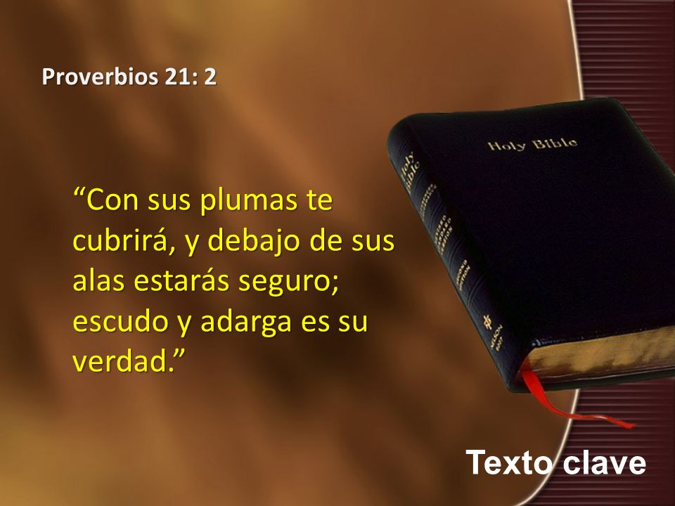 Proverbios 21: 2 Con sus plumas te cubrirá, y debajo de sus alas estarás seguro; escudo y adarga es su verdad.
