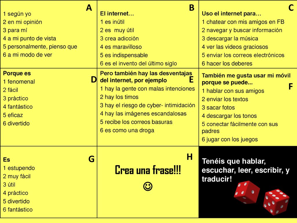 Crea una frase!!!  A B C D E F H G