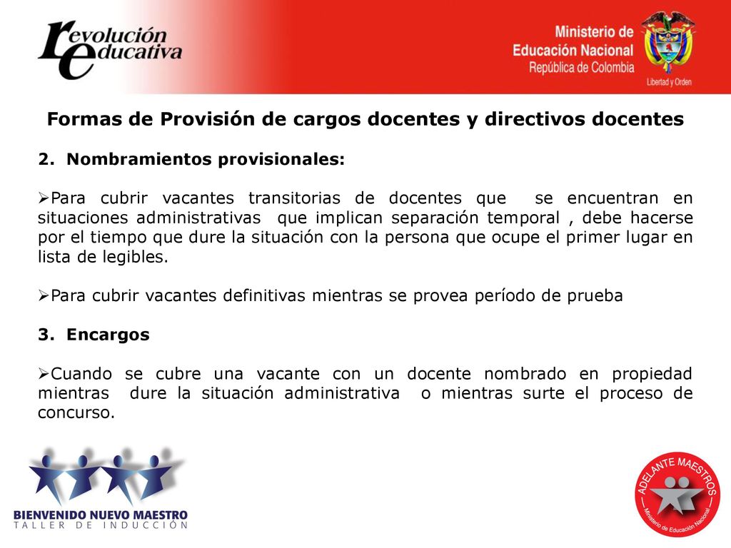 Formas de Provisión de cargos docentes y directivos docentes