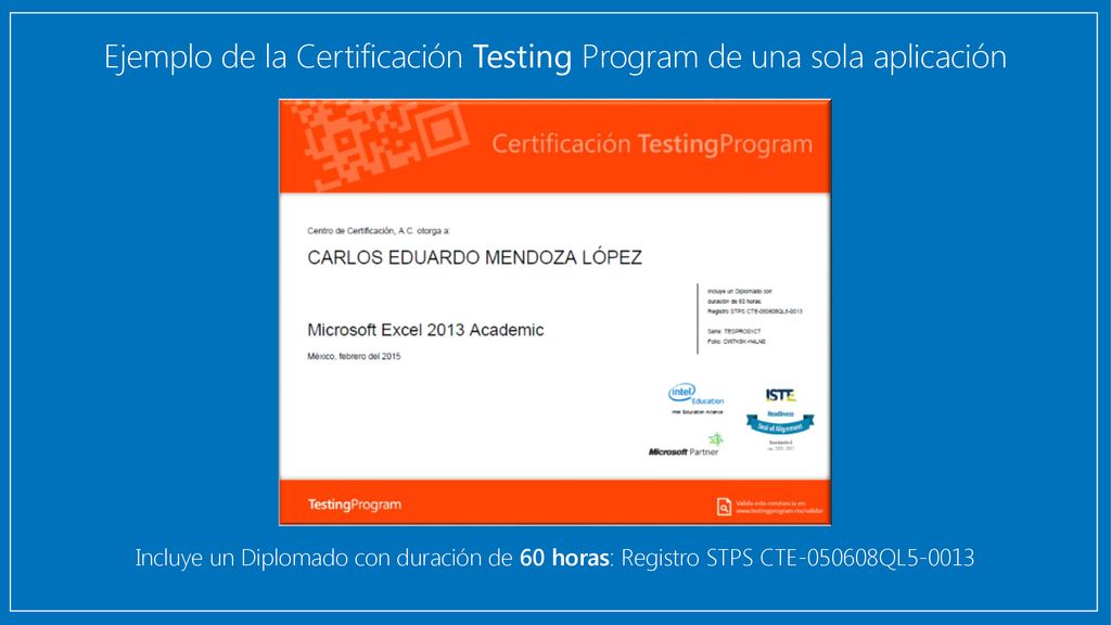 Ejemplo de la Certificación Testing Program de una sola aplicación