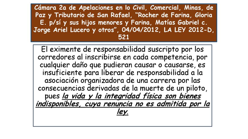 Cámara 2a de Apelaciones en lo Civil, Comercial, Minas, de Paz y Tributario de San Rafael, Rocher de Farina, Gloria E. p/sí y sus hijos menores y Farina, Matías Gabriel c. Jorge Ariel Lucero y otros , 04/04/2012, LA LEY 2012-D, 521