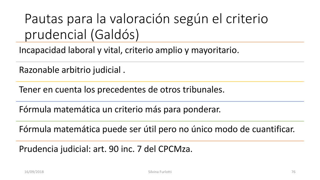 Pautas para la valoración según el criterio prudencial (Galdós)