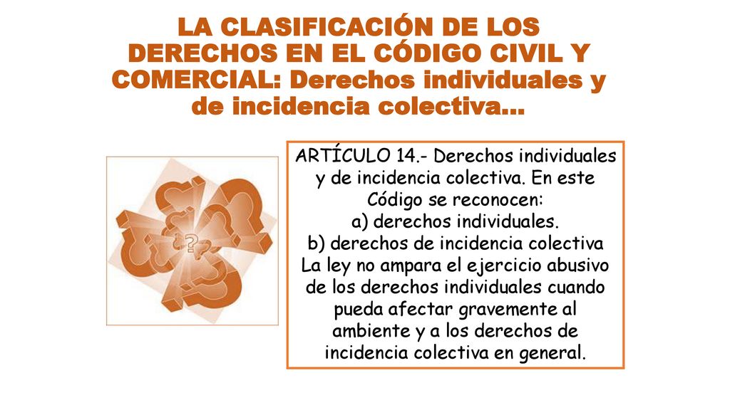 LA CLASIFICACIÓN DE LOS DERECHOS EN EL CÓDIGO CIVIL Y COMERCIAL: Derechos individuales y de incidencia colectiva…