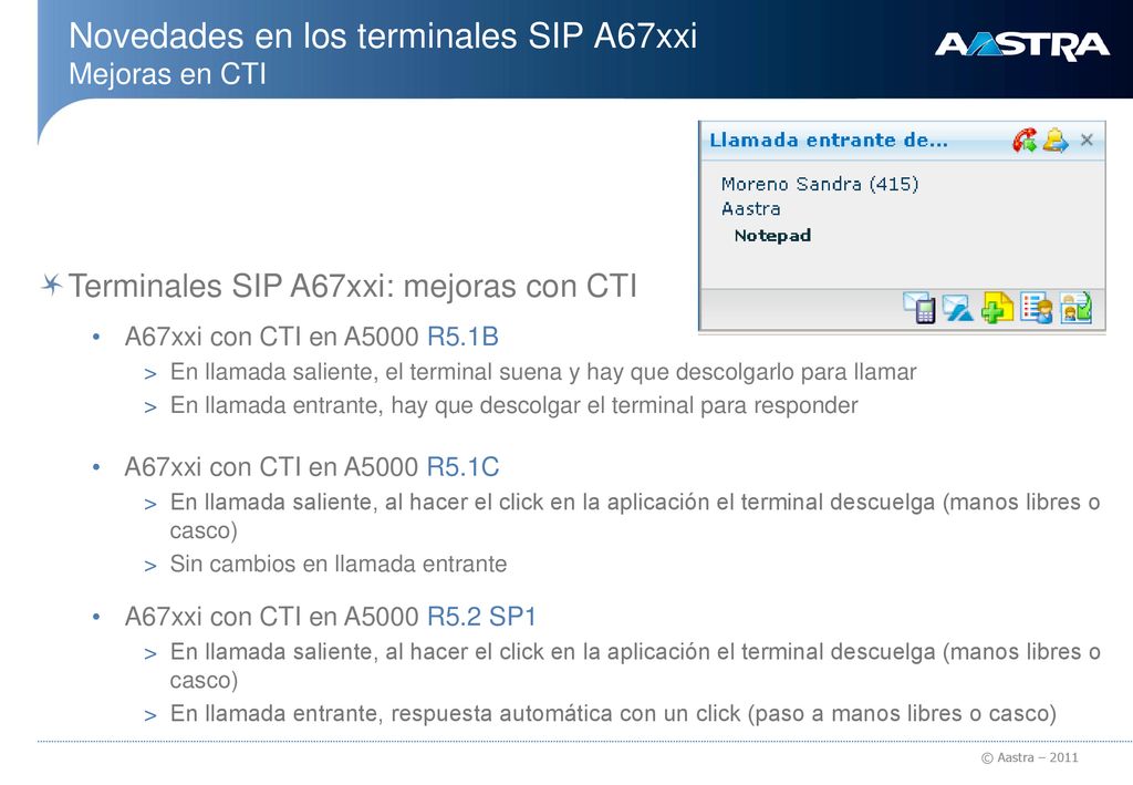 Novedades en los terminales SIP A67xxi Mejoras en CTI