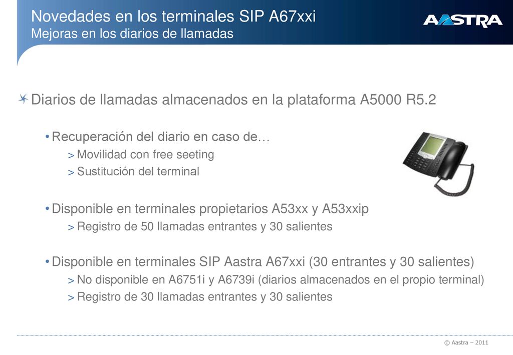 Novedades en los terminales SIP A67xxi Mejoras en los diarios de llamadas