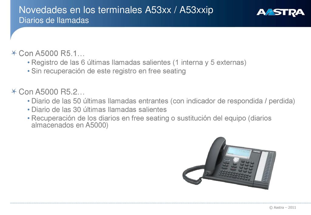 Novedades en los terminales A53xx / A53xxip Diarios de llamadas