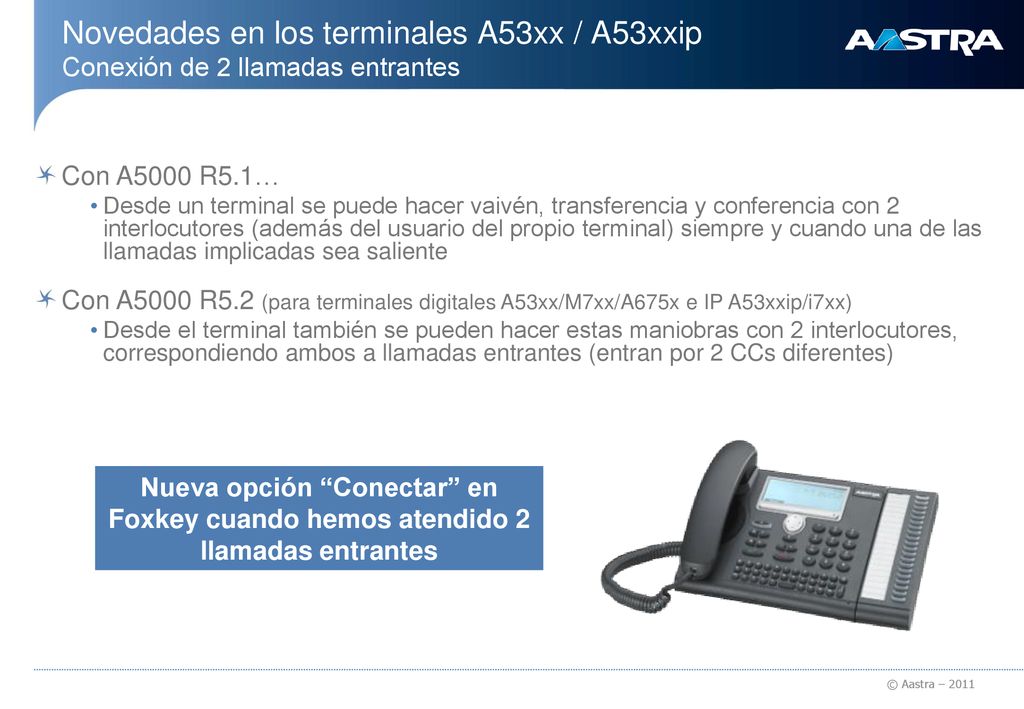 Novedades en los terminales A53xx / A53xxip Conexión de 2 llamadas entrantes